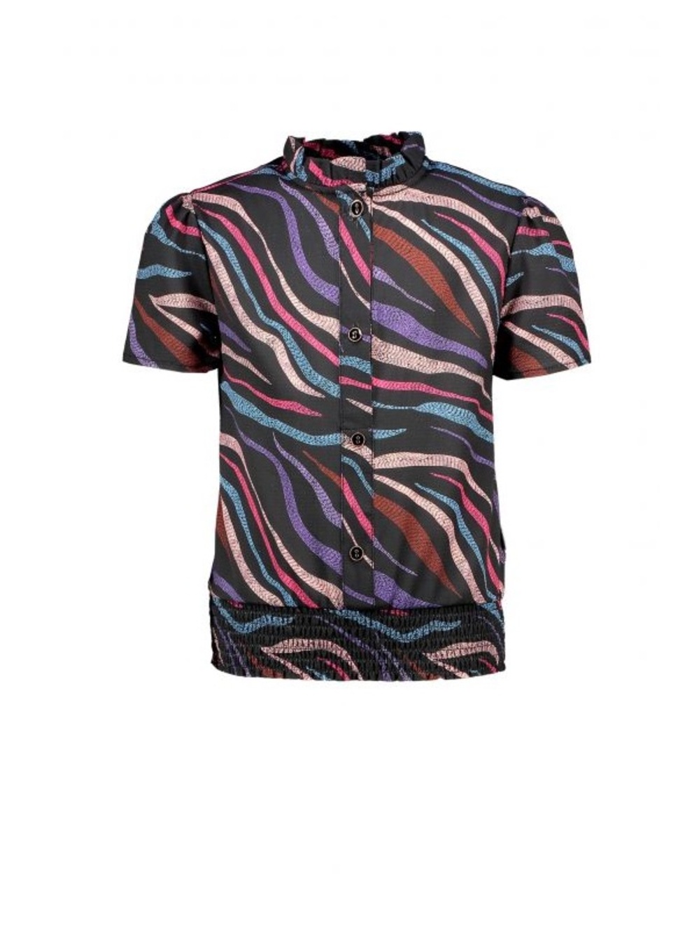 Girls' Black Multicolor Zebra-Print Button Front Blouse